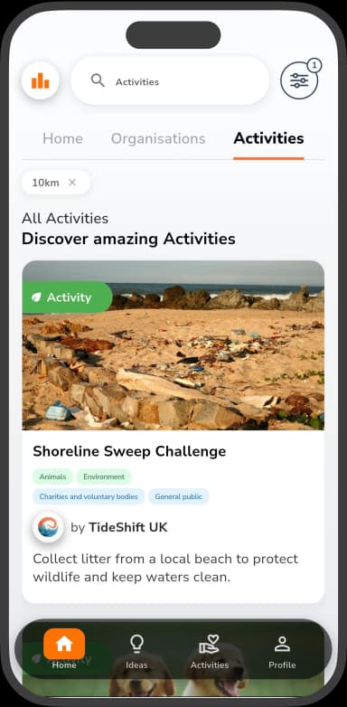 Impactful app explore opportunities screen
